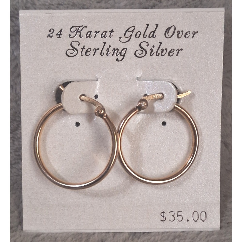 24K Gold Over Sterling Silver Hoop Earrings Round 0.75 Inch Leverback Vermeil